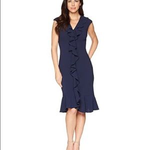 Maggy London Crepe Ruffle front sheath dress